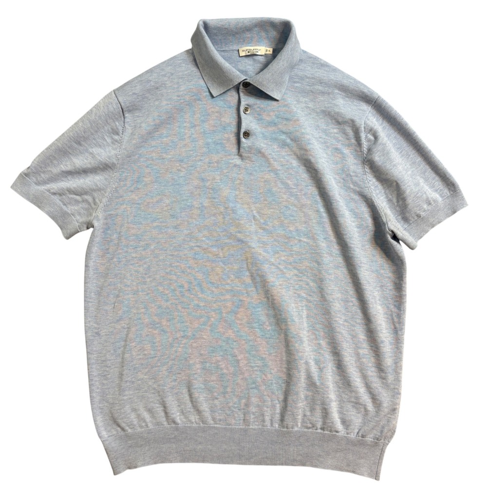 Suitsupply Mens XL Light Blue Cotton Mulberry Silk Knit Polo Short Sleeve Shirt